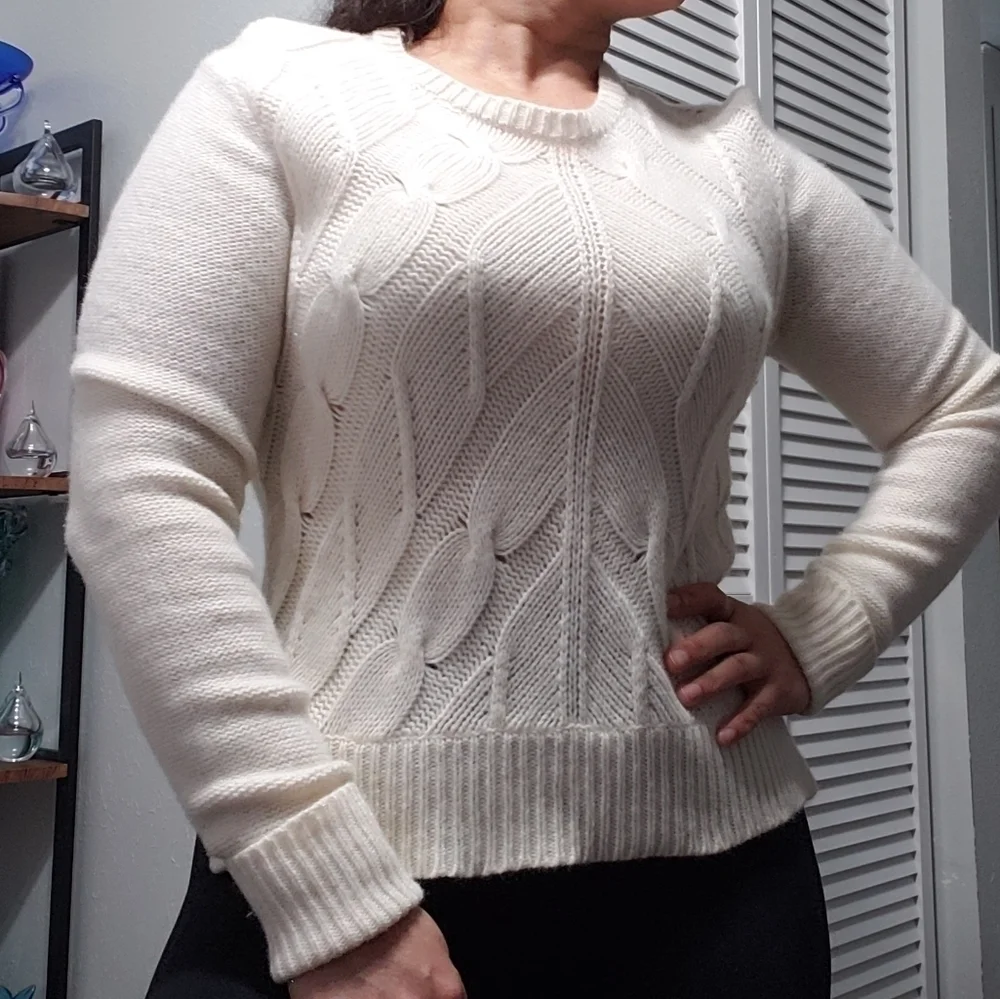 Madewell Women Cream Chevron Merino Knit Crop Long Sleeve Pullover Size S
